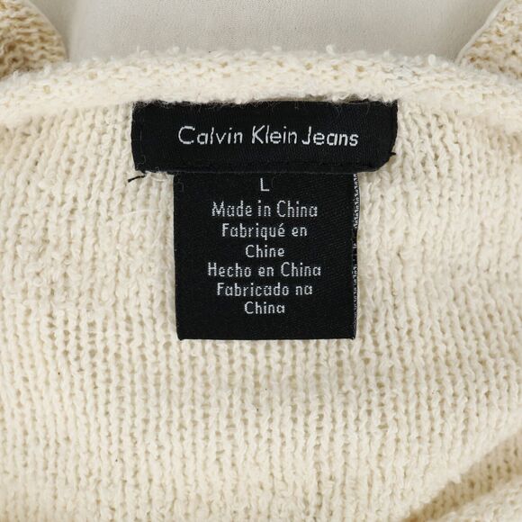 Calvin Klein Sweater Womens Large Ivory Beige Stripe Chiffon Back Pleat Pullover - Picture 3 of 13